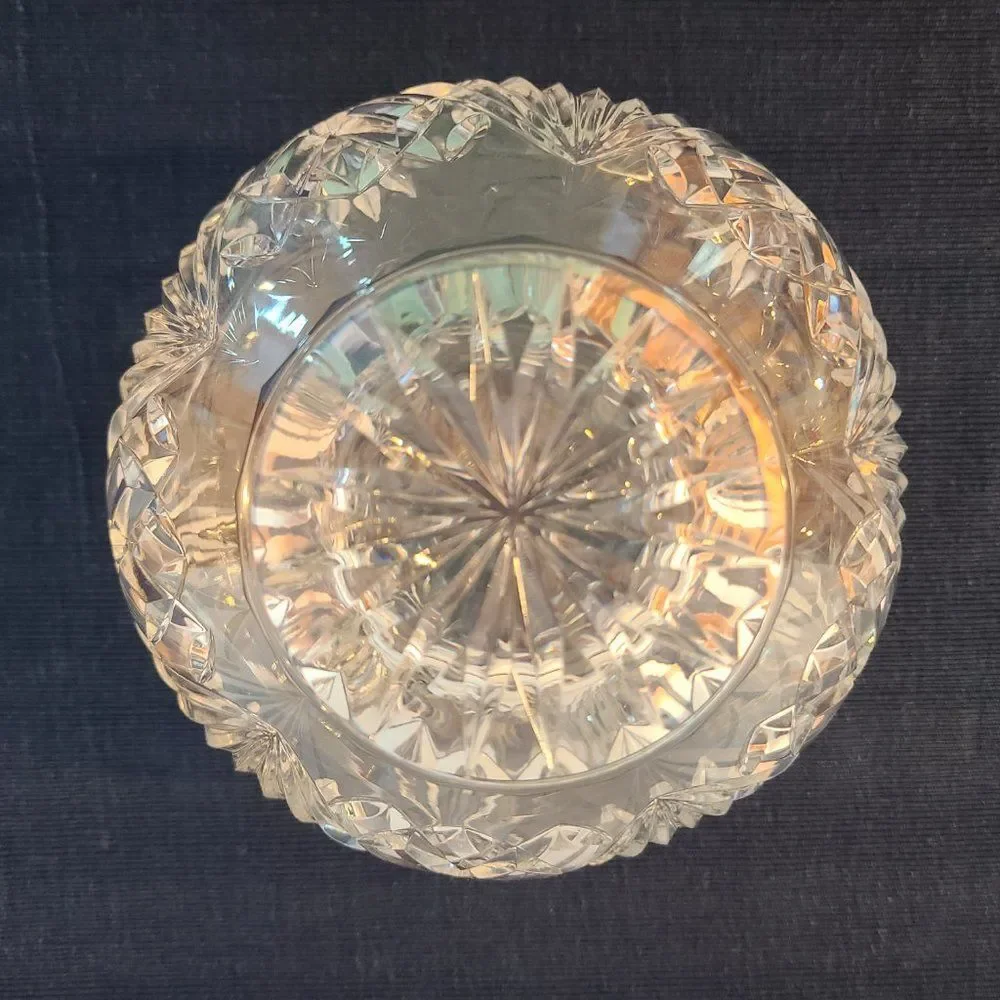 Rovelli Heavy Lead Cut Crystal Rose Potpourri Candy Bowl Vase Vintage Poland